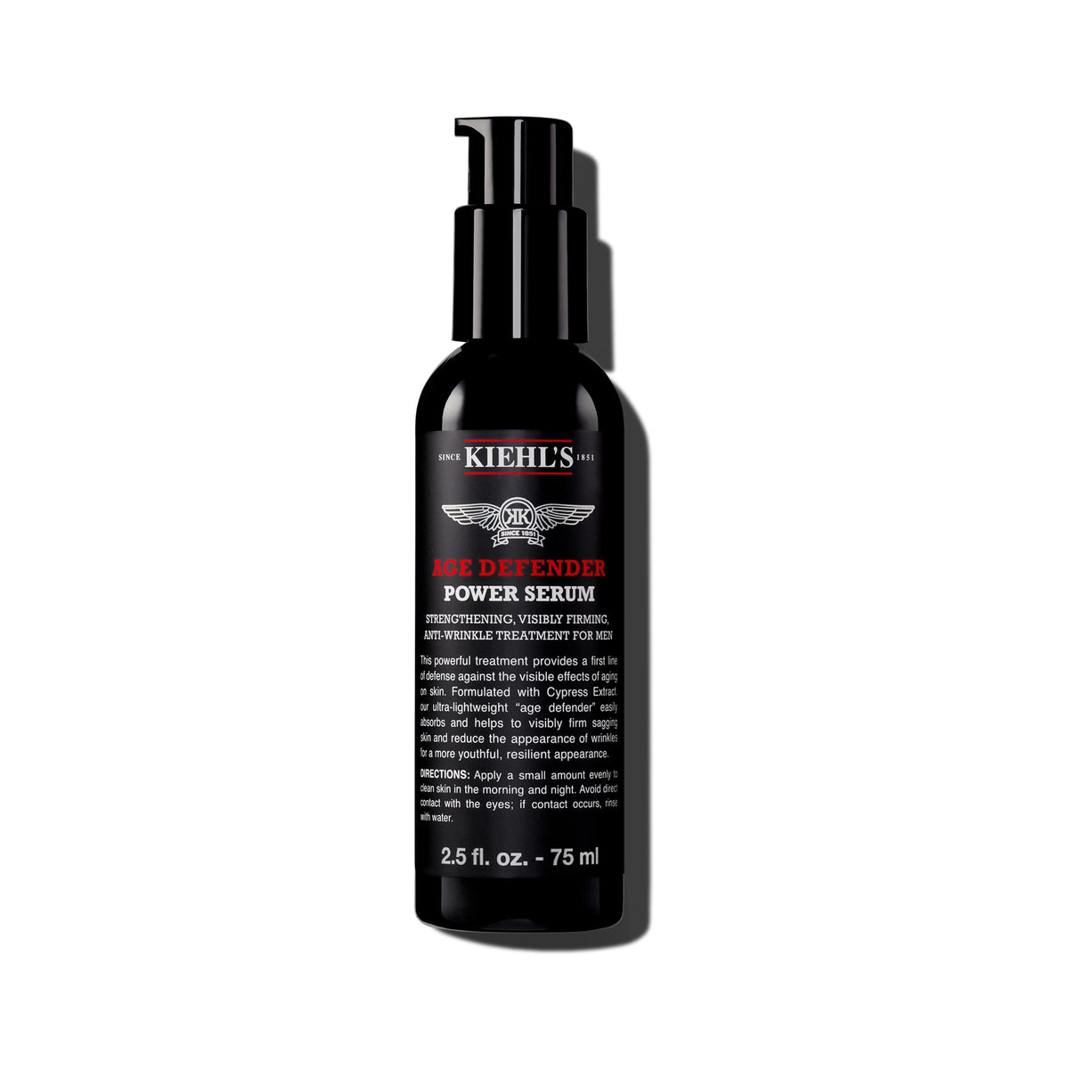 Kiehl's Age Defender Serum bottle close-up showing quick-absorption texture for easy use
