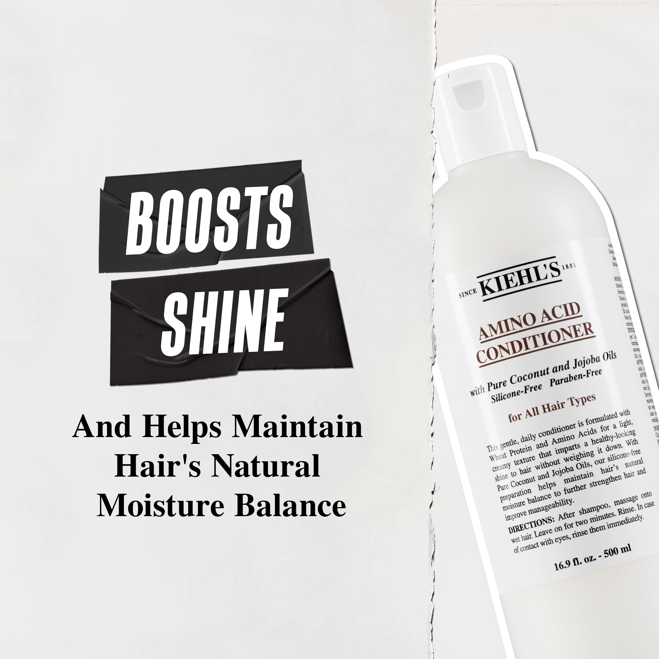 Kiehl's Amino Acid Conditioner in hand suggests easy application for all hair types.