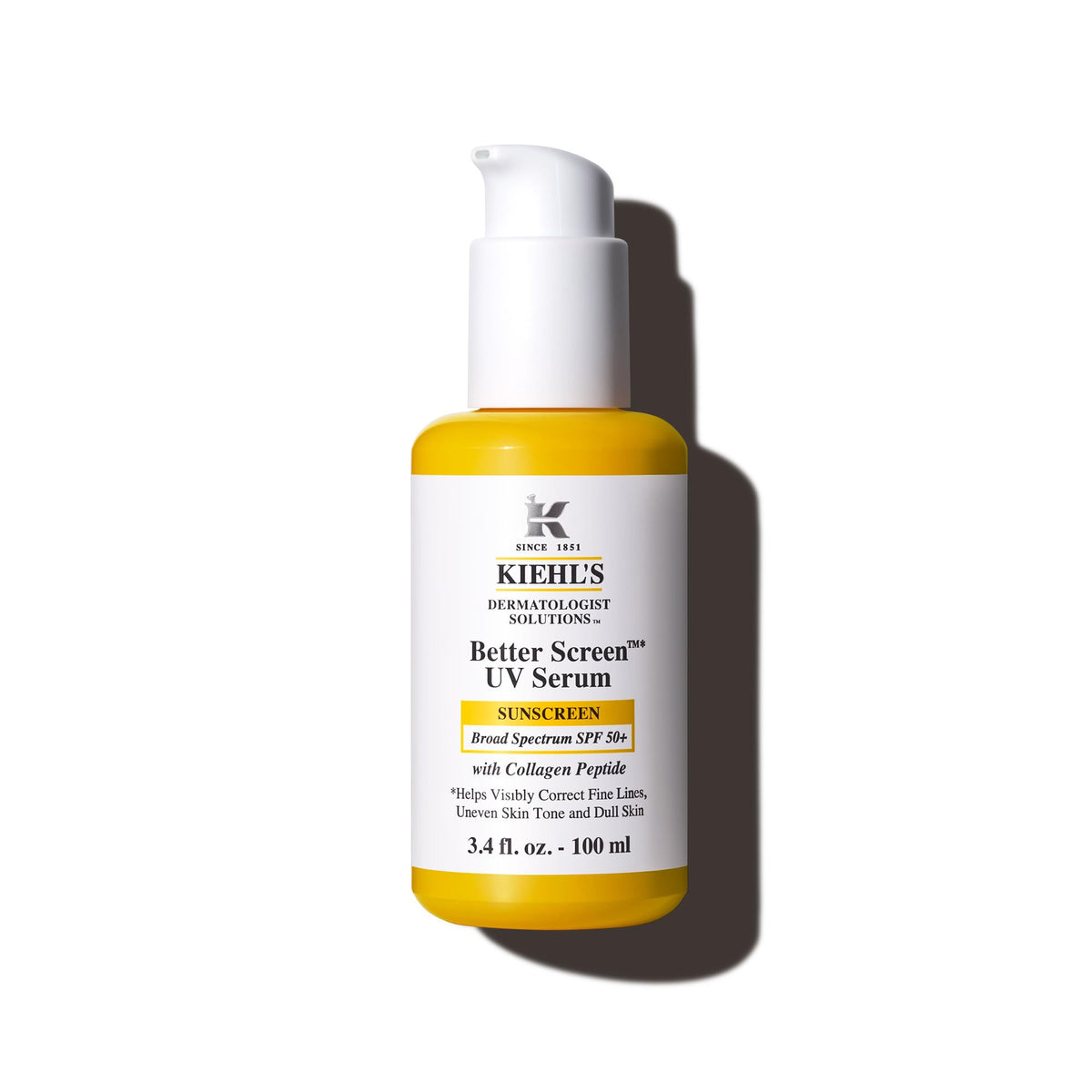 Kiehl's Better Screen UV Serum bottle front showing lightweight sunscreen with Collagen Peptide for radiant skin