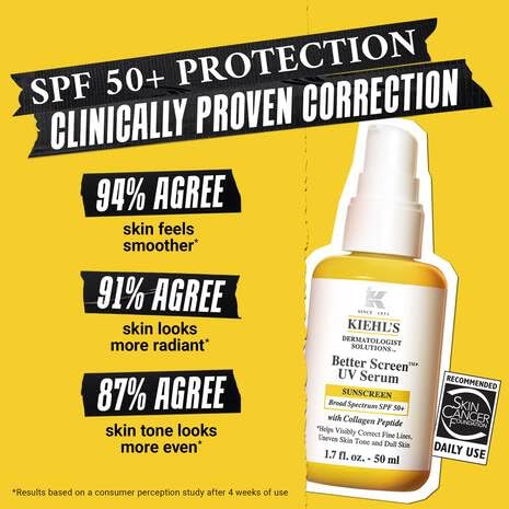 Kiehl's Better Screen UV Serum Collagen Peptide—visibly helps tone and texture with sun exposure