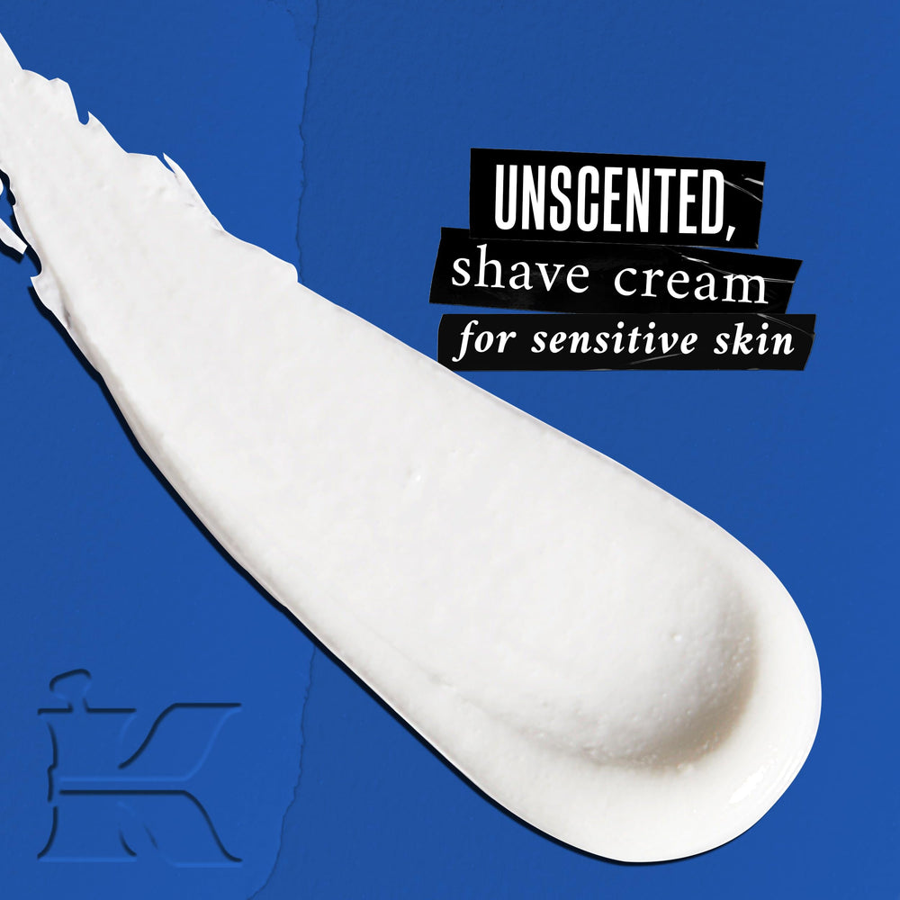 Kiehl's Blue Eagle unscented shave cream application, smooth glide for irritation-free shaving