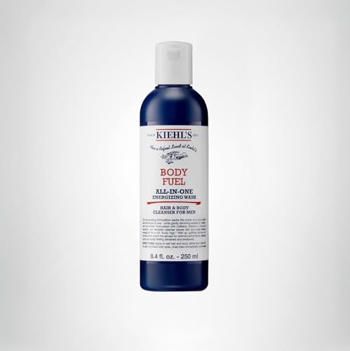 Kiehl's Body Fuel product shot highlights all-in-one cleansing for men on-the-go.