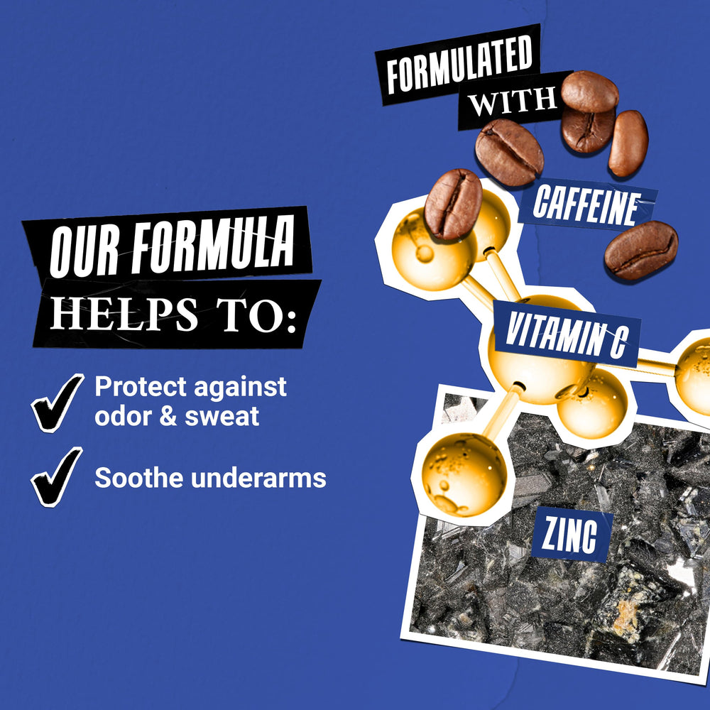 Kiehl's Body Fuel roll-on caffeine visual highlights energizing aroma for mornings.