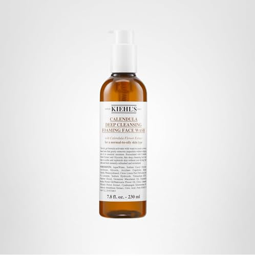 Kiehl's Calendula packaging and product lineup shows clean, sulfate-free cleansing.