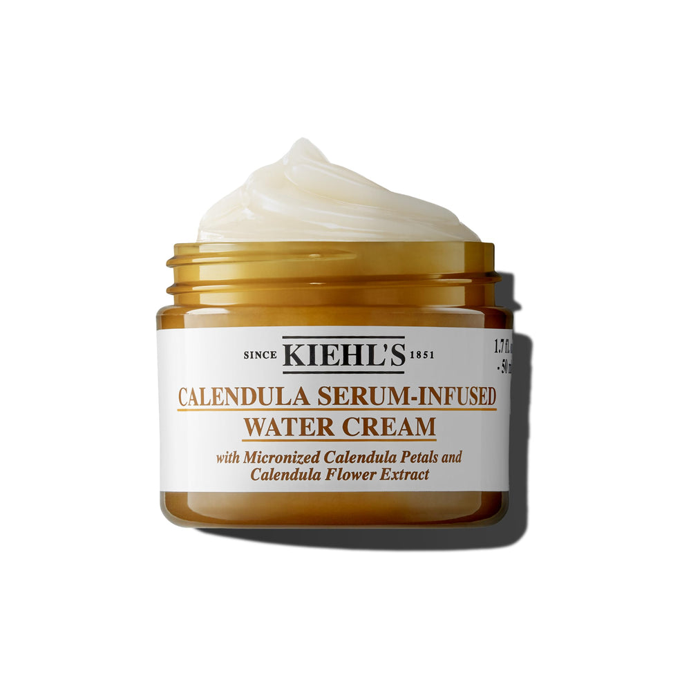 Kiehl's Calendula Serum Infused Water Cream jar closeup for lightweight hydration.