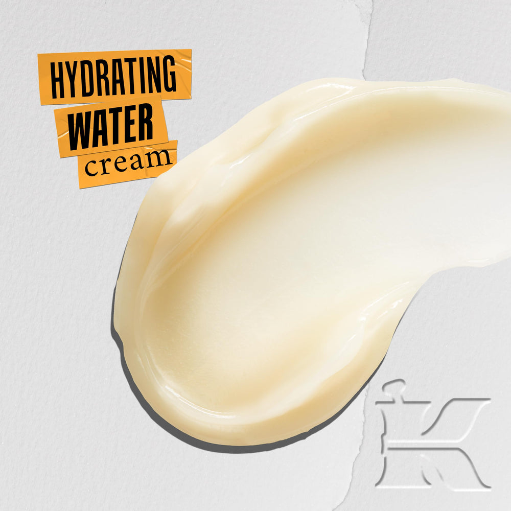 Kiehl's Calendula Serum-Infused Water Cream texture swatch demonstrates lightweight hydration for sensitive skin.