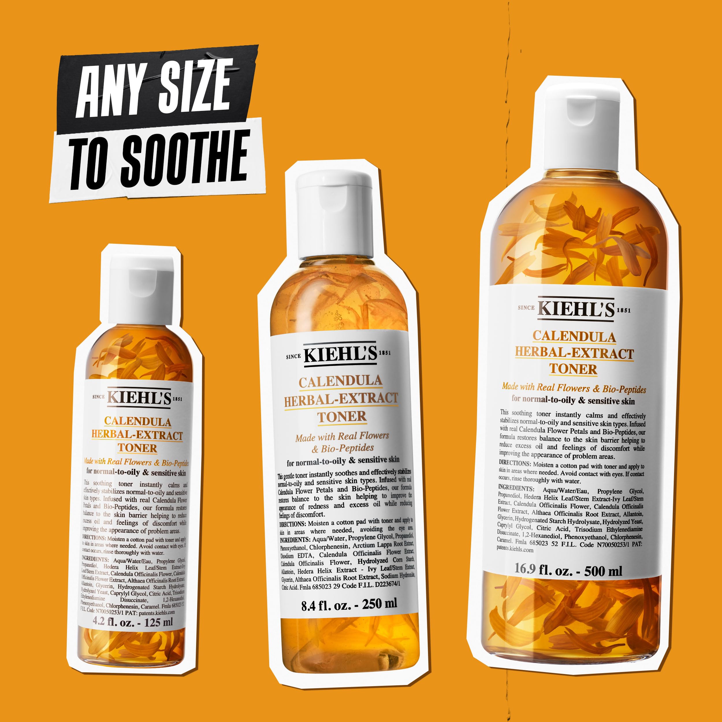 Kiehl's Calendula toner label highlighting fragrance-free and gentle care