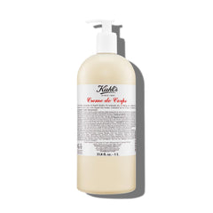 Kiehl's Creme de Corps bottle pump demonstrates fast-absorbing hydration for all skin types.