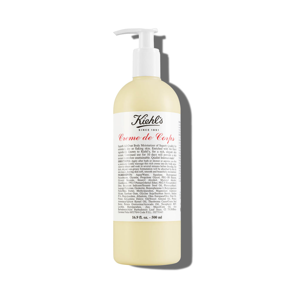 Kiehl's Creme de Corps Rich bottle closeup highlighting premium hydration