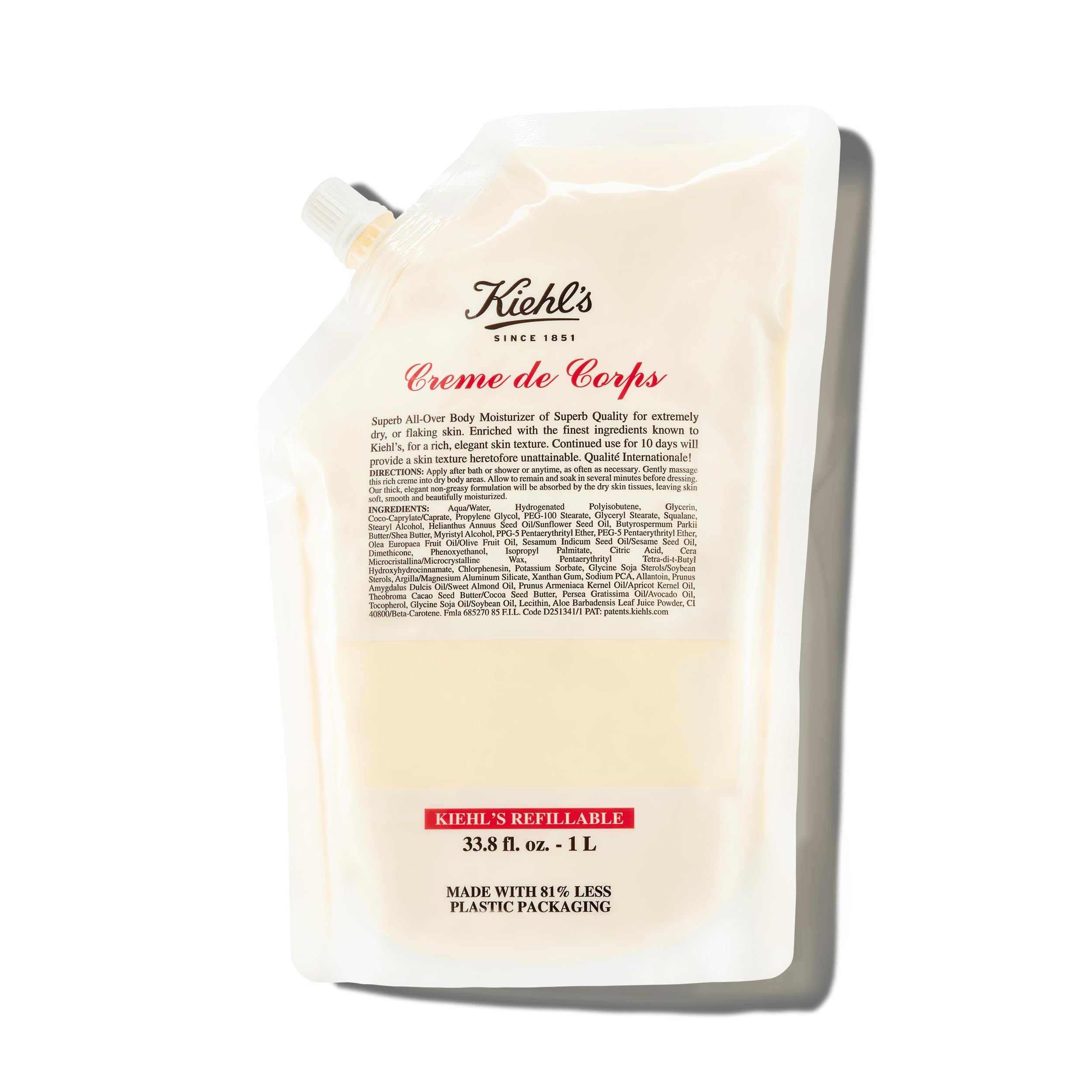 Kiehl's Creme de Corps Rich bottle front showing luxurious moisture for all skin types.