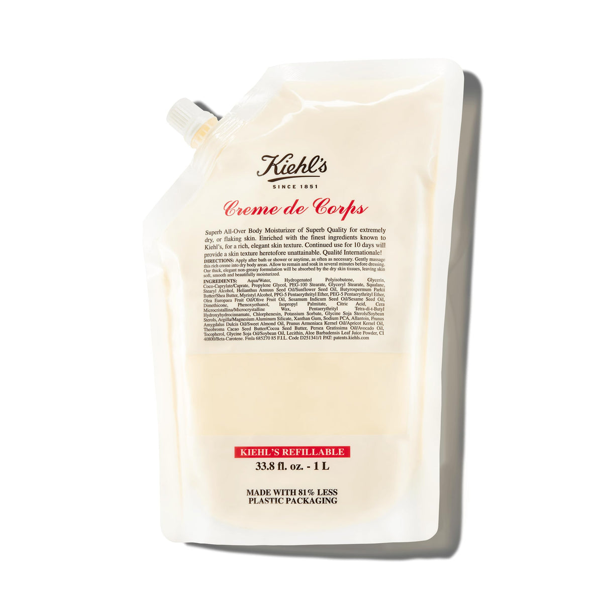 Kiehl's Creme de Corps Rich bottle front showing luxurious moisture for all skin types.