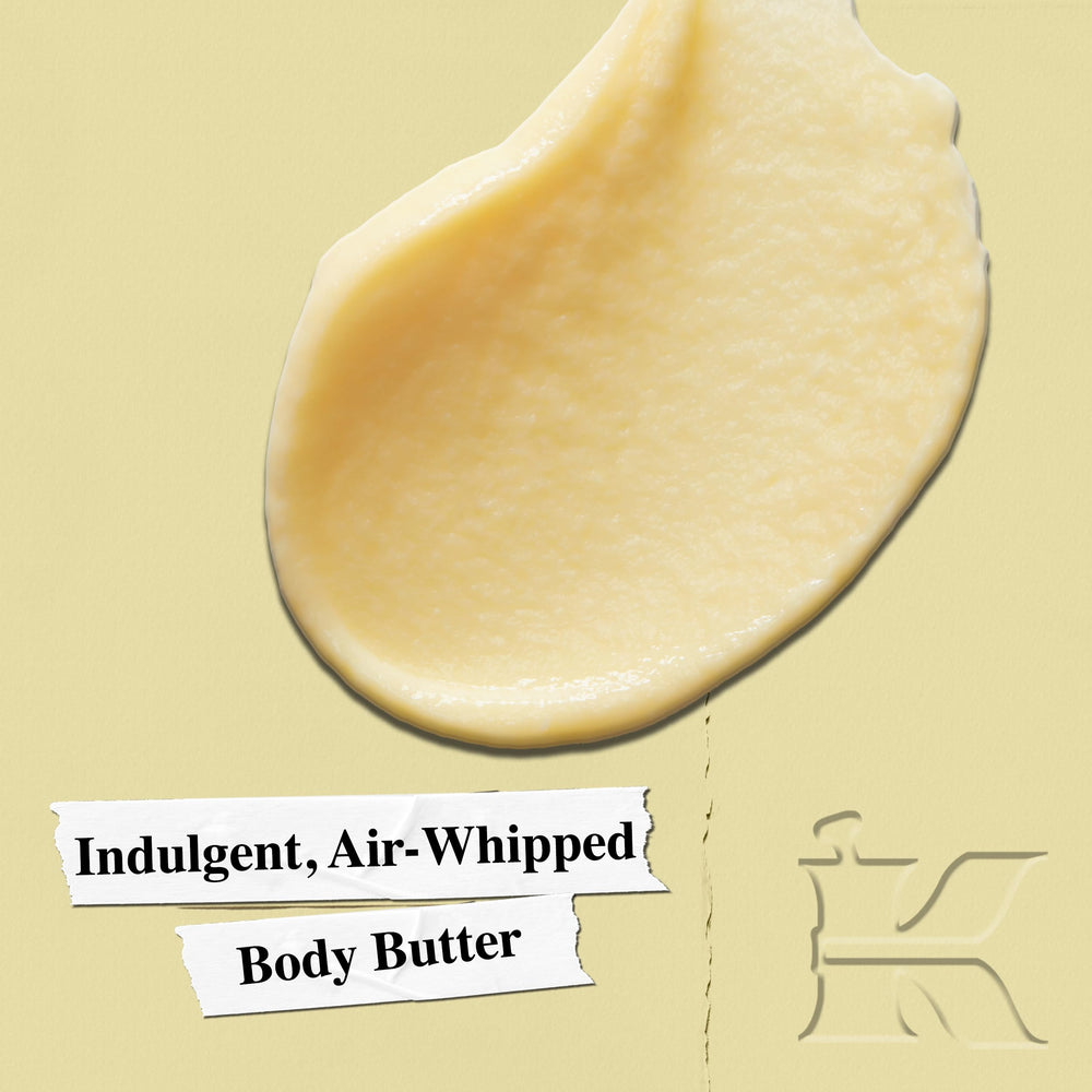 Kiehl's Creme de Corps Whipped Butter texture scoop highlights air-light texture absorbing quickly.