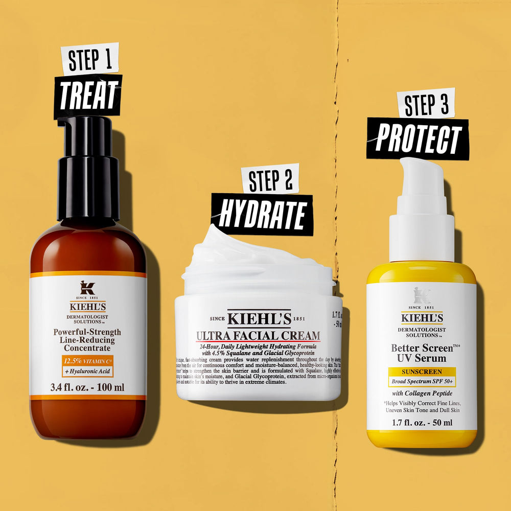 Kiehl's Powerful-Strength packaging marks dermatologist-tested safety.
