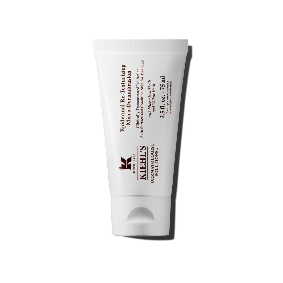 Kiehl's Epidermal Re-Texturizing Scrub jar shows exfoliation benefits on skin.