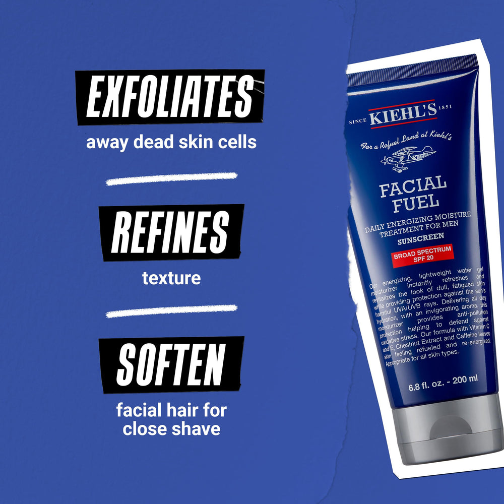 Kiehl's Facial Fuel Moisturizer SPF20 with caffeine energizes and boosts radiance.
