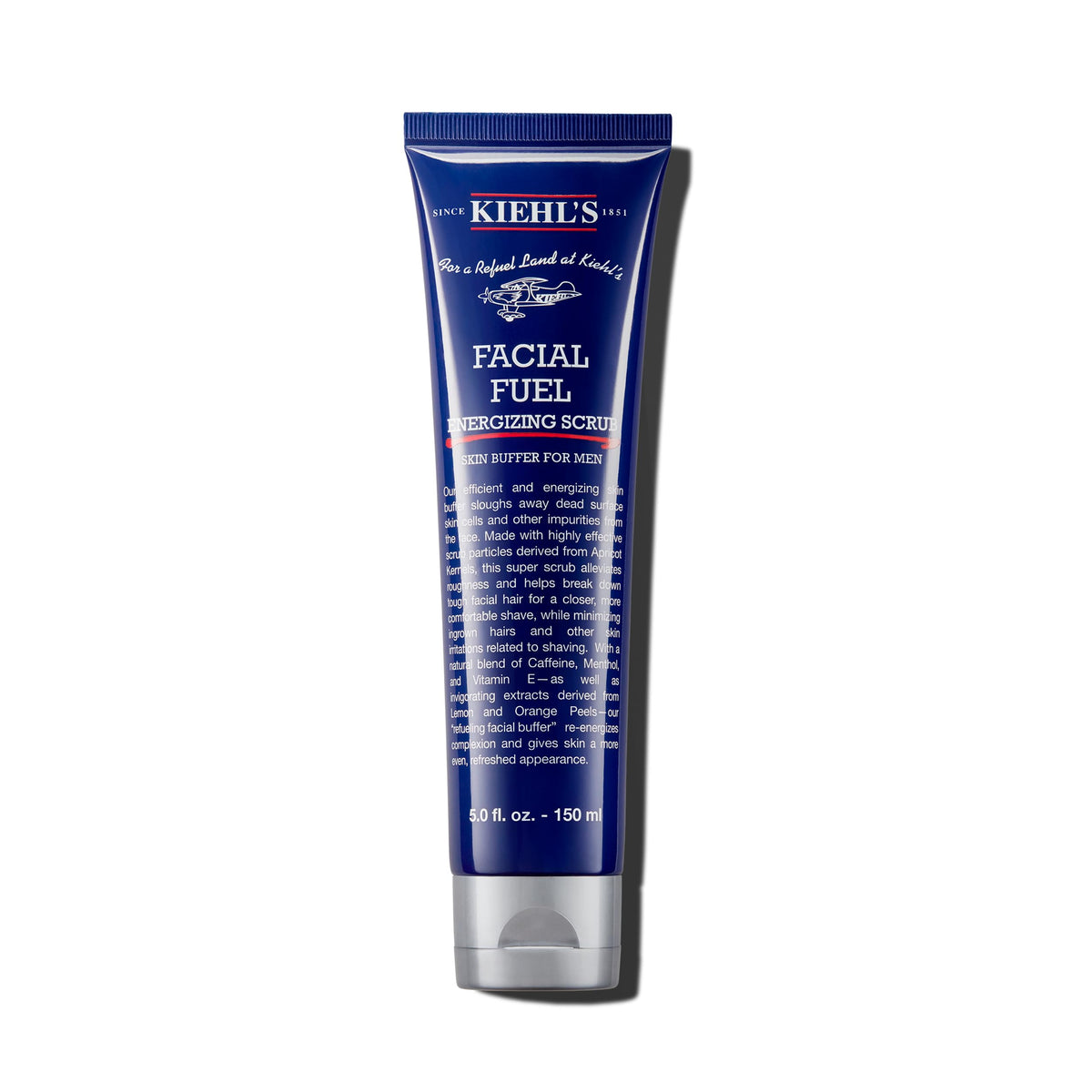 Kiehl's Facial Fuel Scrub bottle close-up for an energized morning cleanse