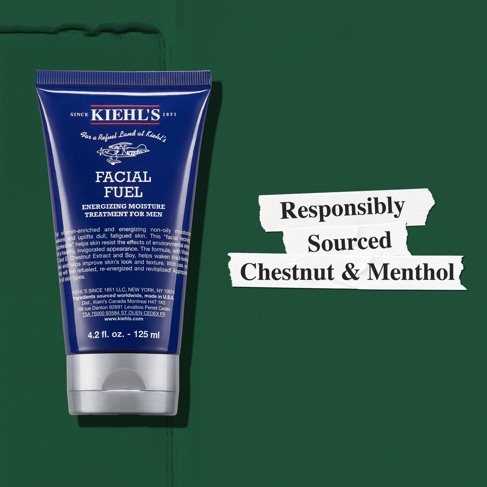 Kiehl's Facial Fuel texture demonstrates soft, hydrated skin after use.