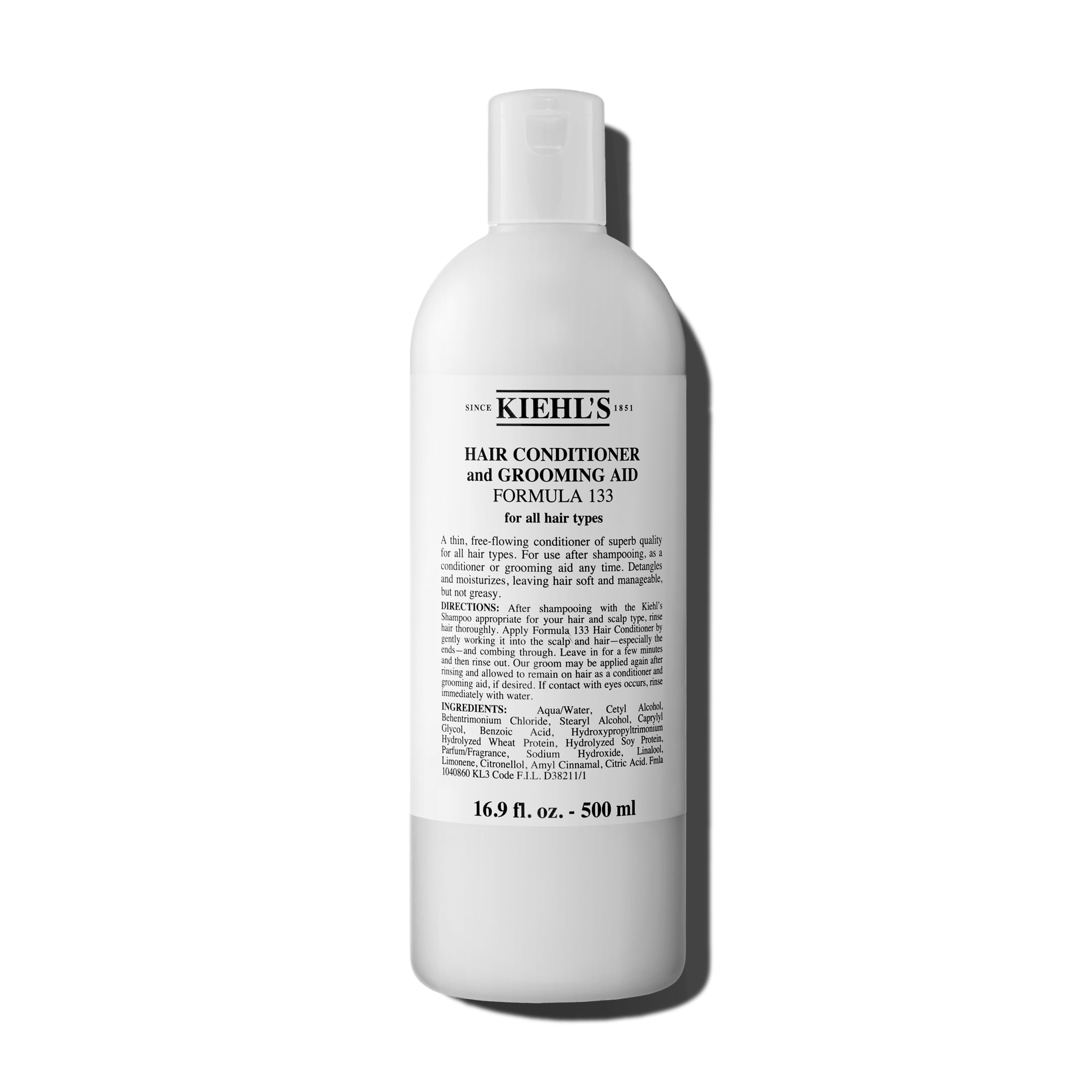 Kiehl's Formula 133 bottle closeup showing lightweight conditioning for detangling.