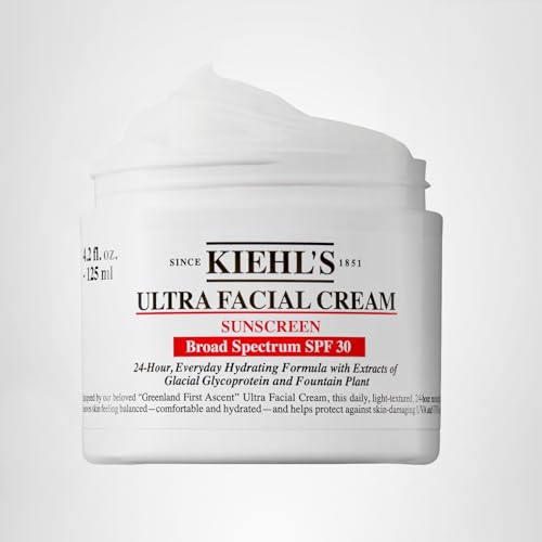 Close-up of Kiehl's ingredient visuals: Glacial Glycoprotein and Fountain Plant provide hydrating support