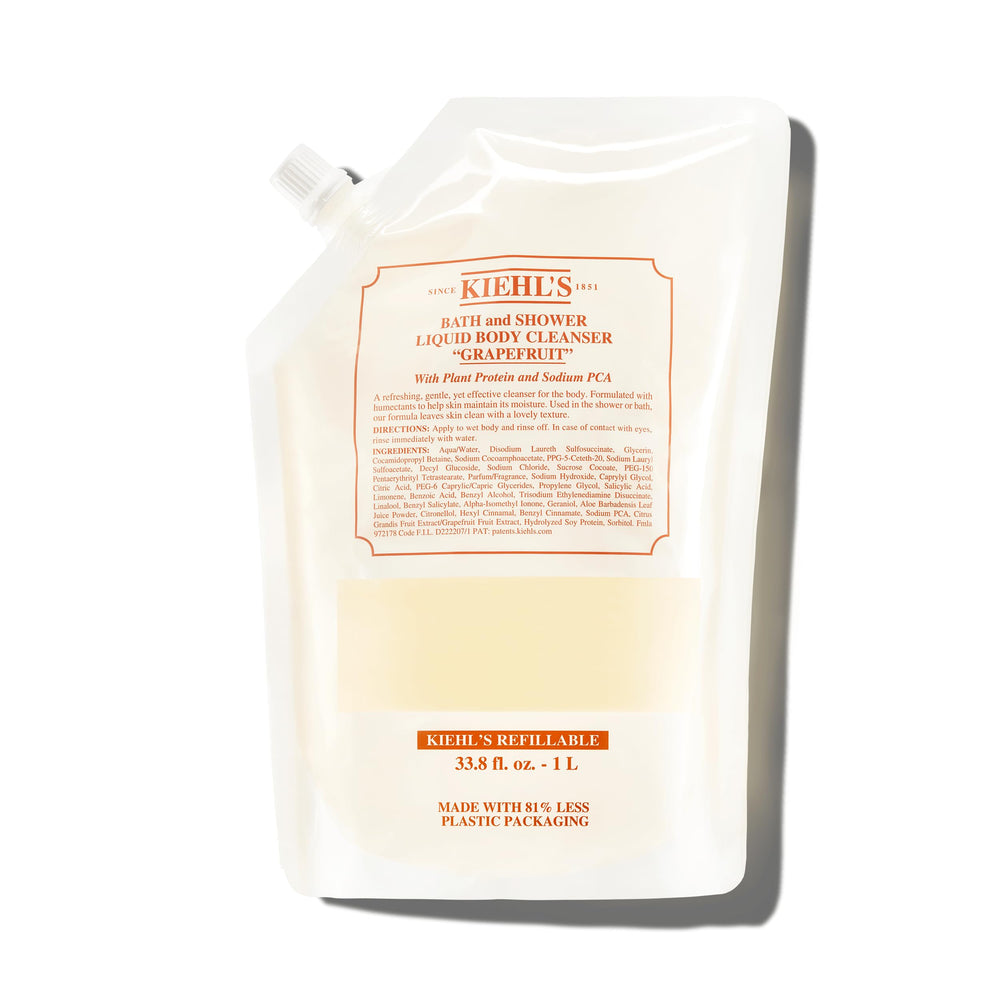 Kiehl's Grapefruit liquid body cleanser bottle offers a refreshing cleanse with invigorating citrus aroma.