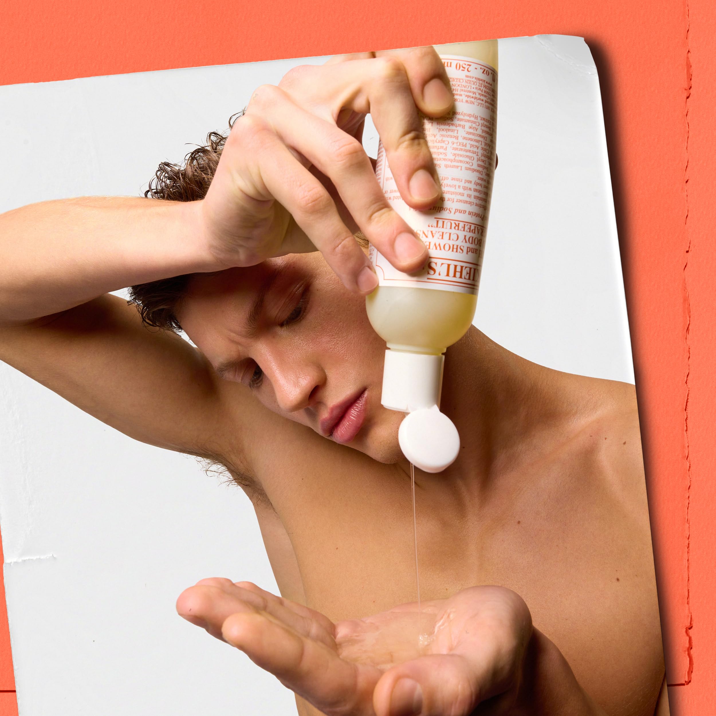 Kiehl's Grapefruit Liquid Body Cleanser shower scene suggests refreshing cleanse.