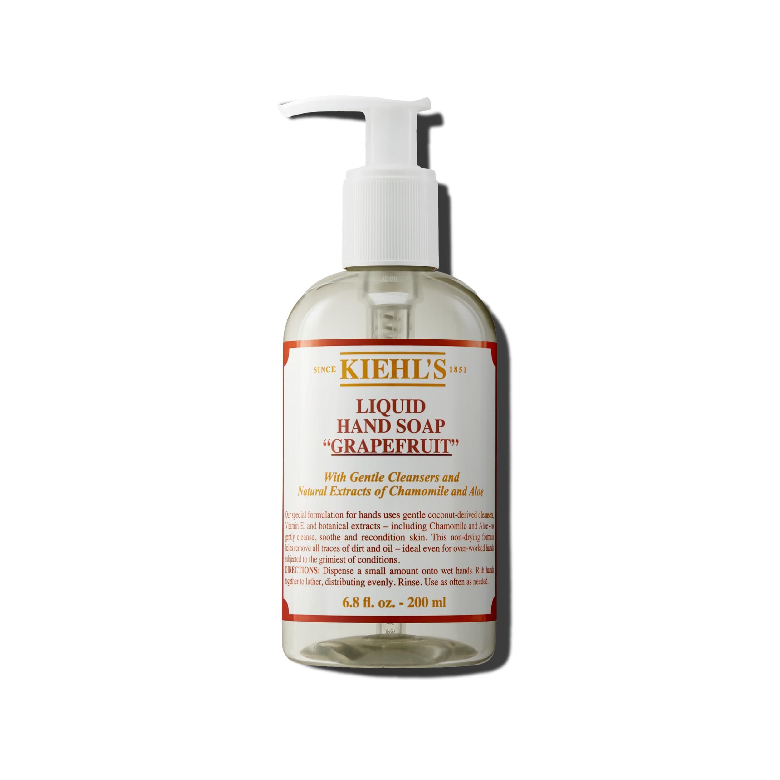 Kiehl's Grapefruit Liquid Hand Soap bottle on sink delivering refreshing cleansing with coconut cleansers