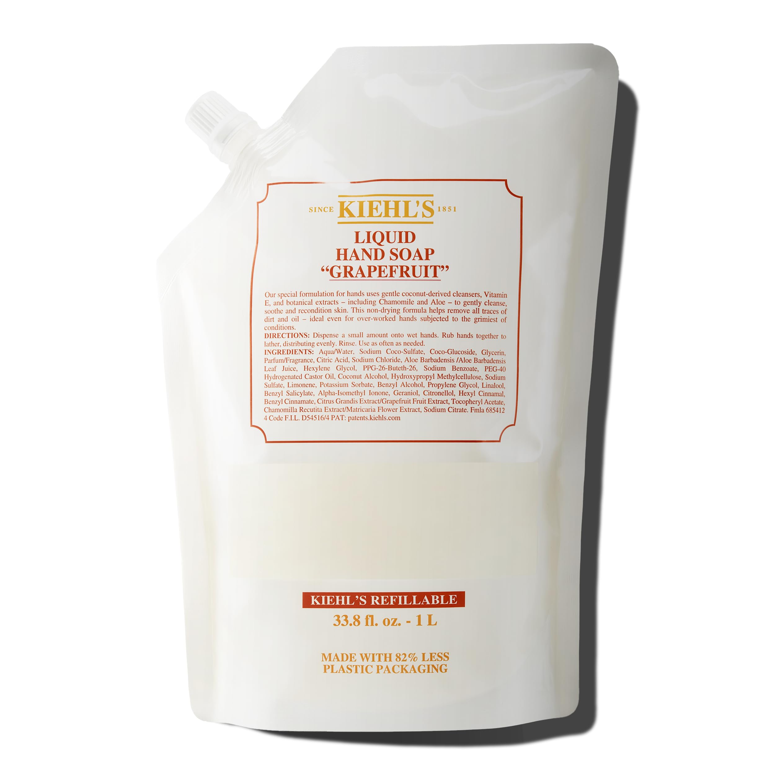 Kiehl's grapefruit liquid hand soap bottle with refreshing scent and gentle cleansing for daily use.