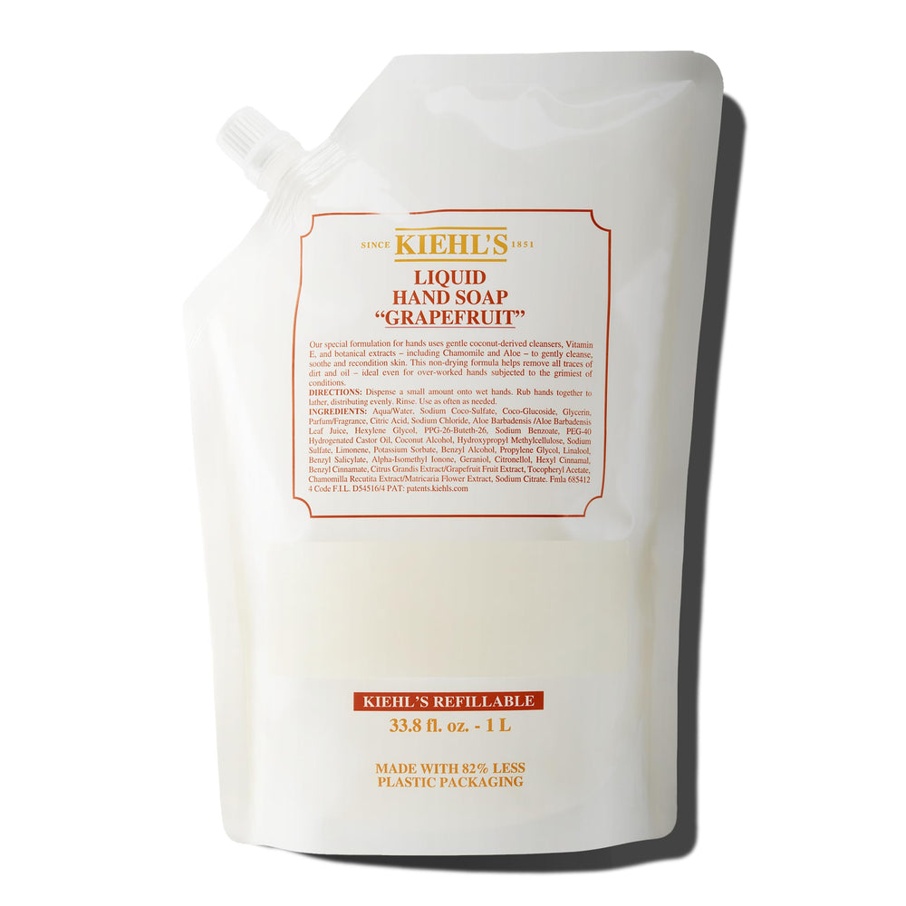 Kiehl's grapefruit liquid hand soap bottle with refreshing scent and gentle cleansing for daily use.