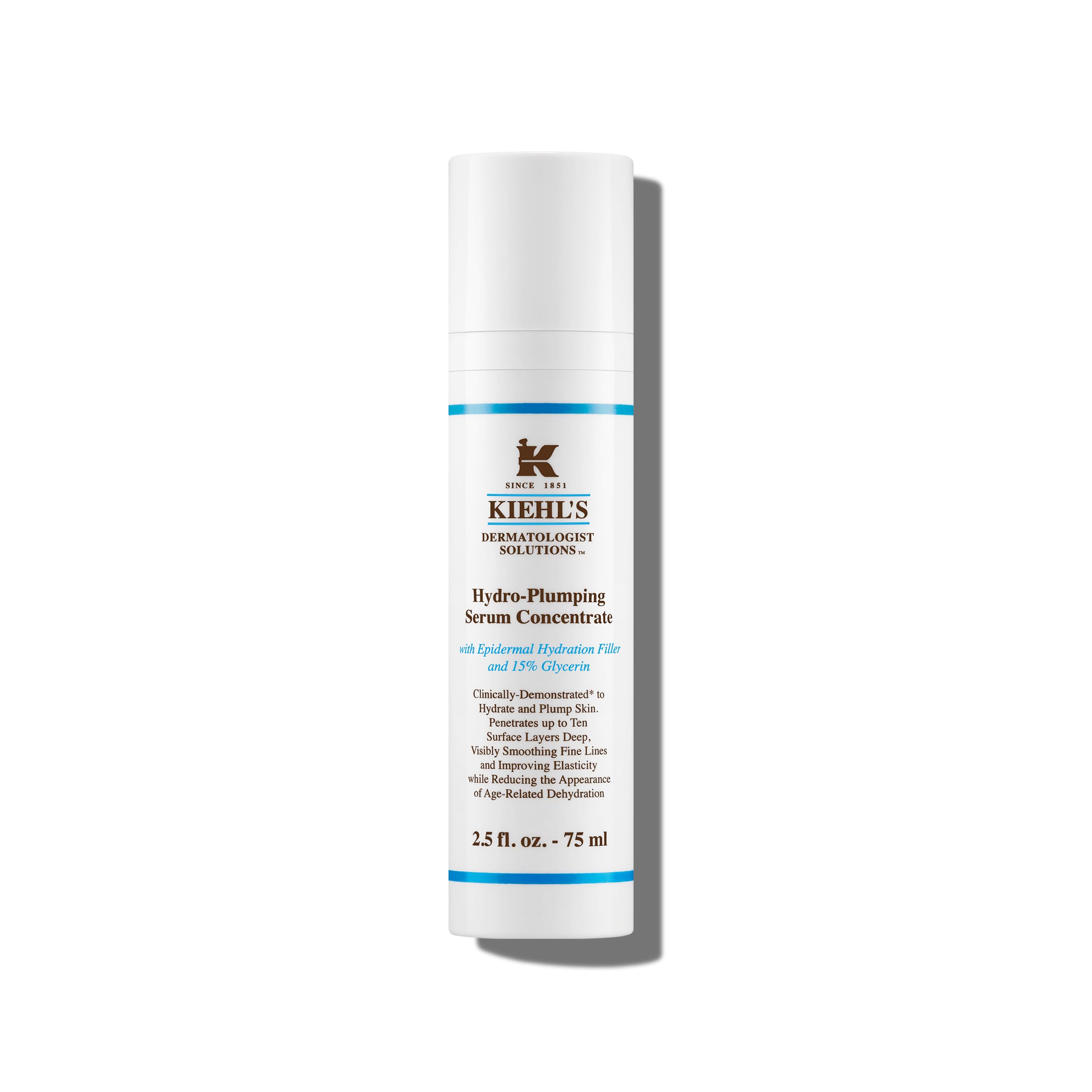 Kiehl's Hydro-Plumping Serum bottle shows hydrating formula for plumper skin.