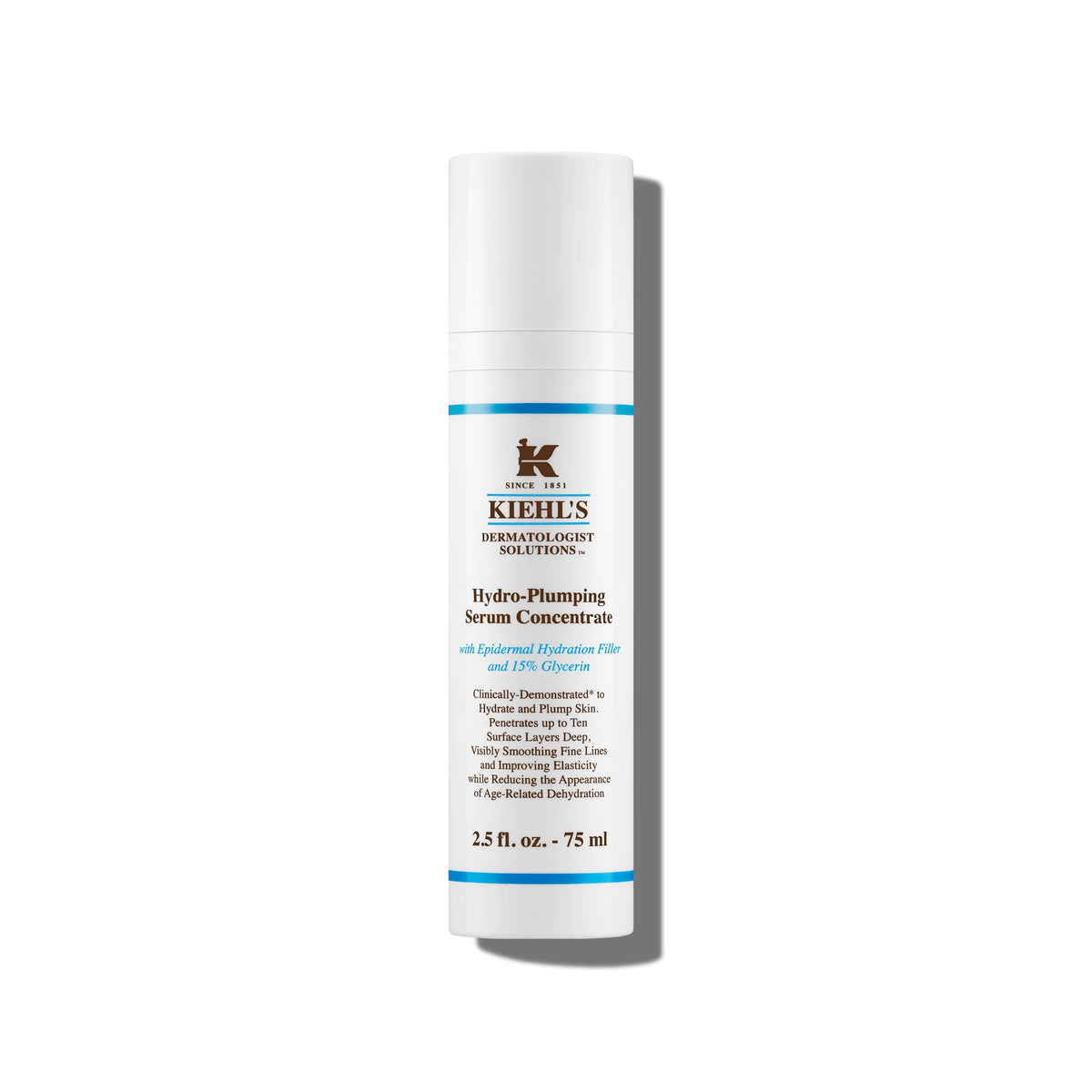 Kiehl's Hydro-Plumping Serum bottle shows hydrating formula for plumper skin.