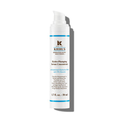 Kiehl's Hydro-Plumping serum bottle shows lasting hydration for plumper, smoother skin.