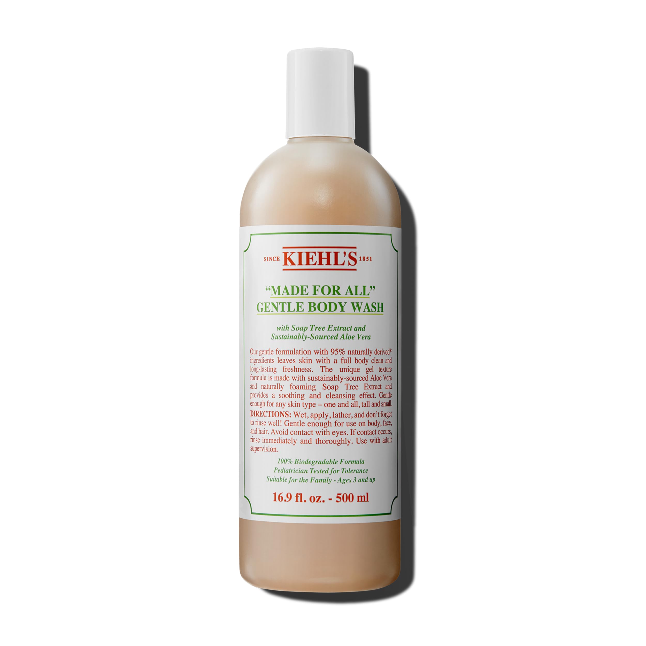 Kiehl's Made for All Gentle Body Cleanser bottle promotes gentle cleansing for family skin and hair.