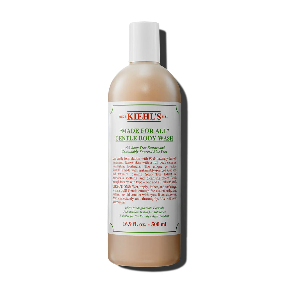 Kiehl's Made for All Gentle Body Cleanser bottle promotes gentle cleansing for family skin and hair.