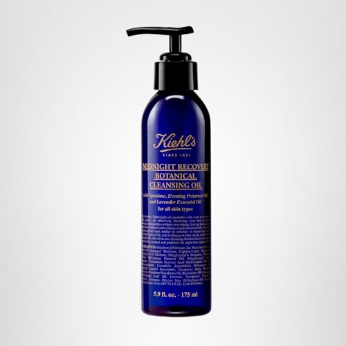Kiehl's Midnight Recovery Cleansing Oil packaging and bottle on display