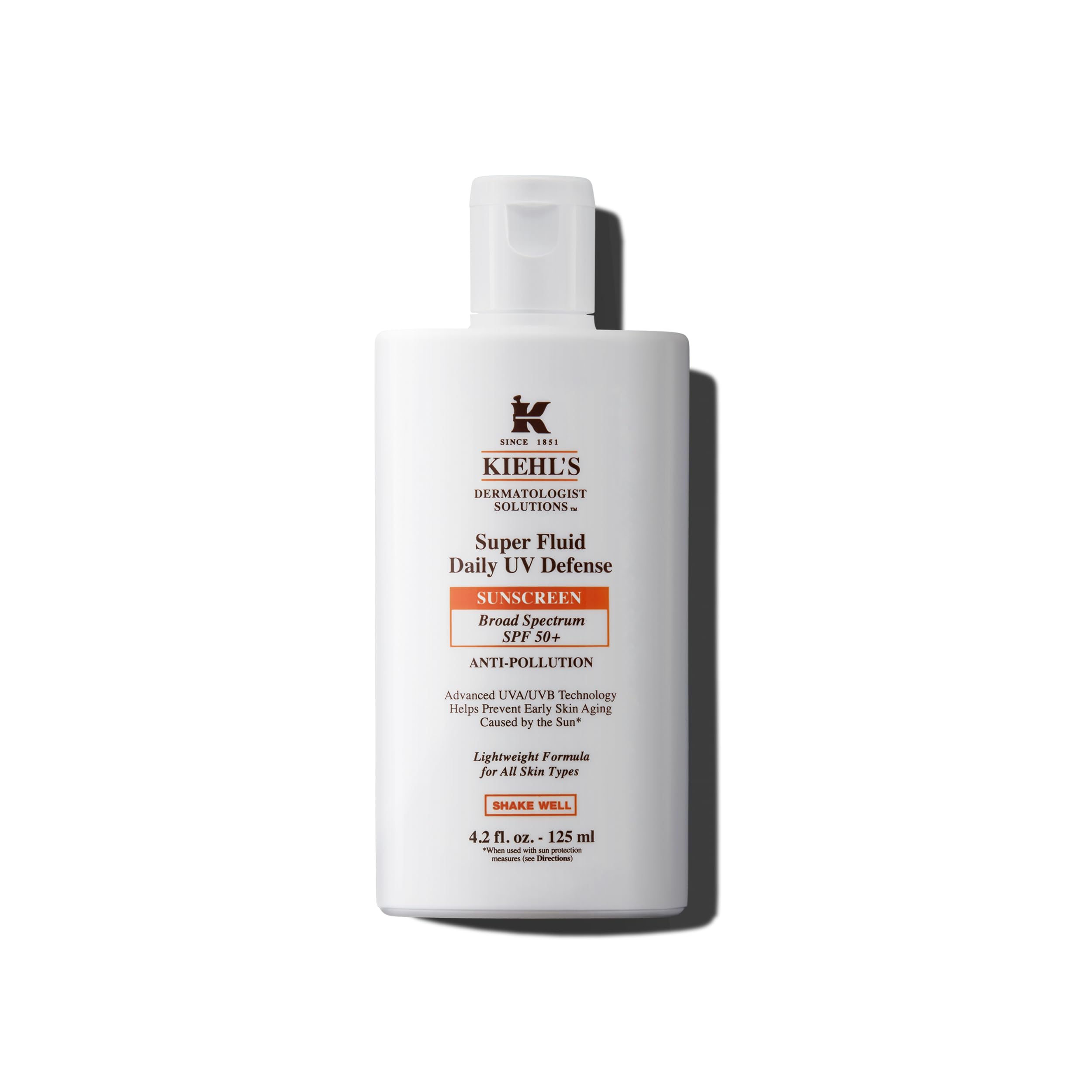 Kiehl's Super Fluid UV Defense bottle ready for daily SPF protection.