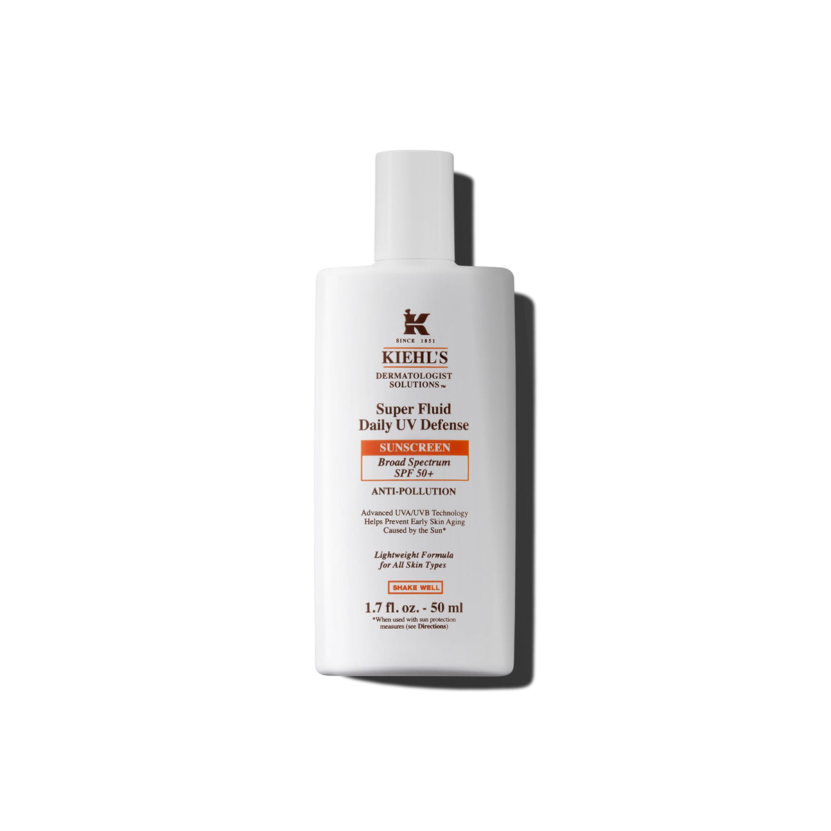 Kiehl's Super Fluid UV Defense sunscreen bottle ready for daily protection against sun and pollution.