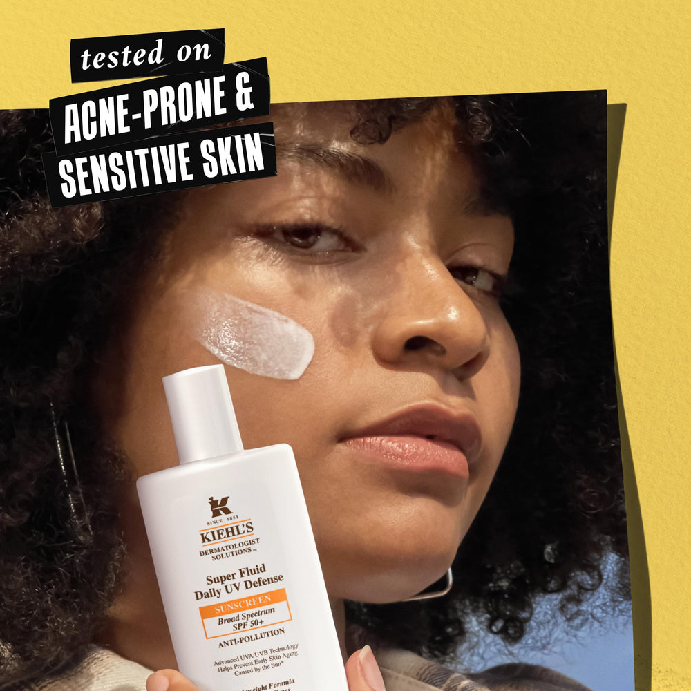 Kiehl's Super Fluid UV Defense texture close-up showing lightweight matte finish.