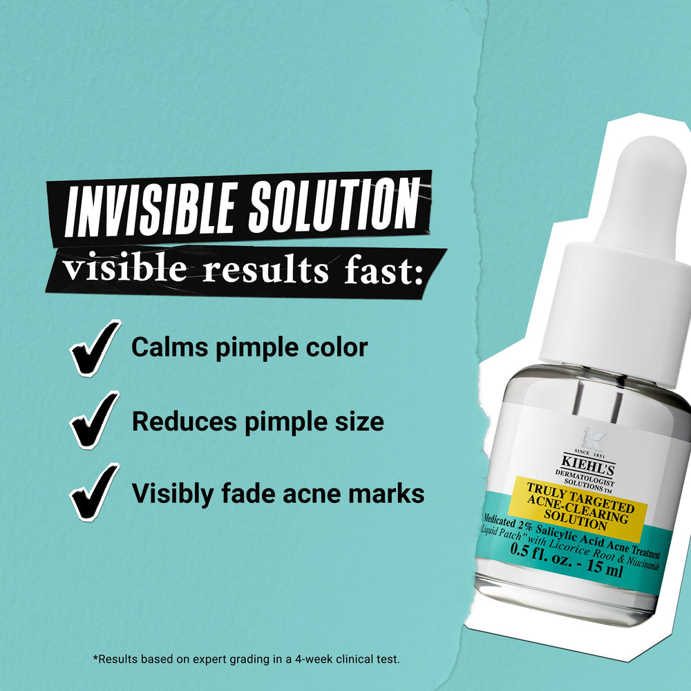 Kiehl's patch-ingredients-graphic highlights salicylic acid and niacinamide benefits.