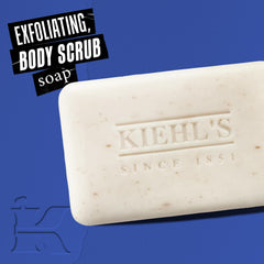 Kiehl's Ultimate Man Body Scrub bar lathering during shower for dirt and oil removal.