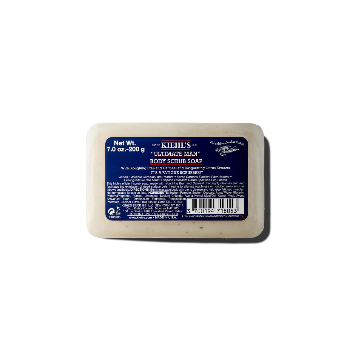 Kiehl's Ultimate Man Body Scrub packaging close-up for easy cleansing and exfoliation.