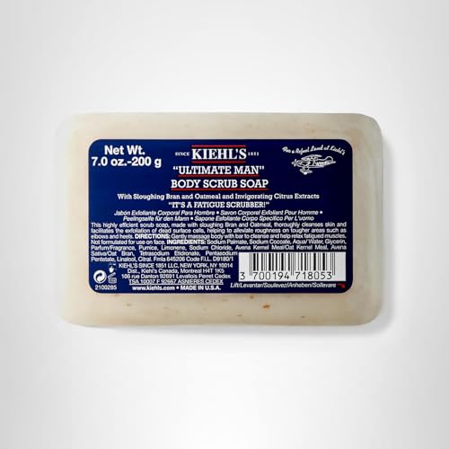Kiehl's Ultimate Man Body Scrub bar on elbows and heels demonstrates rough-skin smoothing.