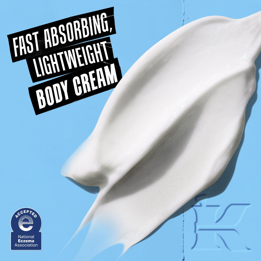 Kiehl's Ultra Body Barrier Repair Cream lotion swirl highlights ultra-light texture for quick absorption