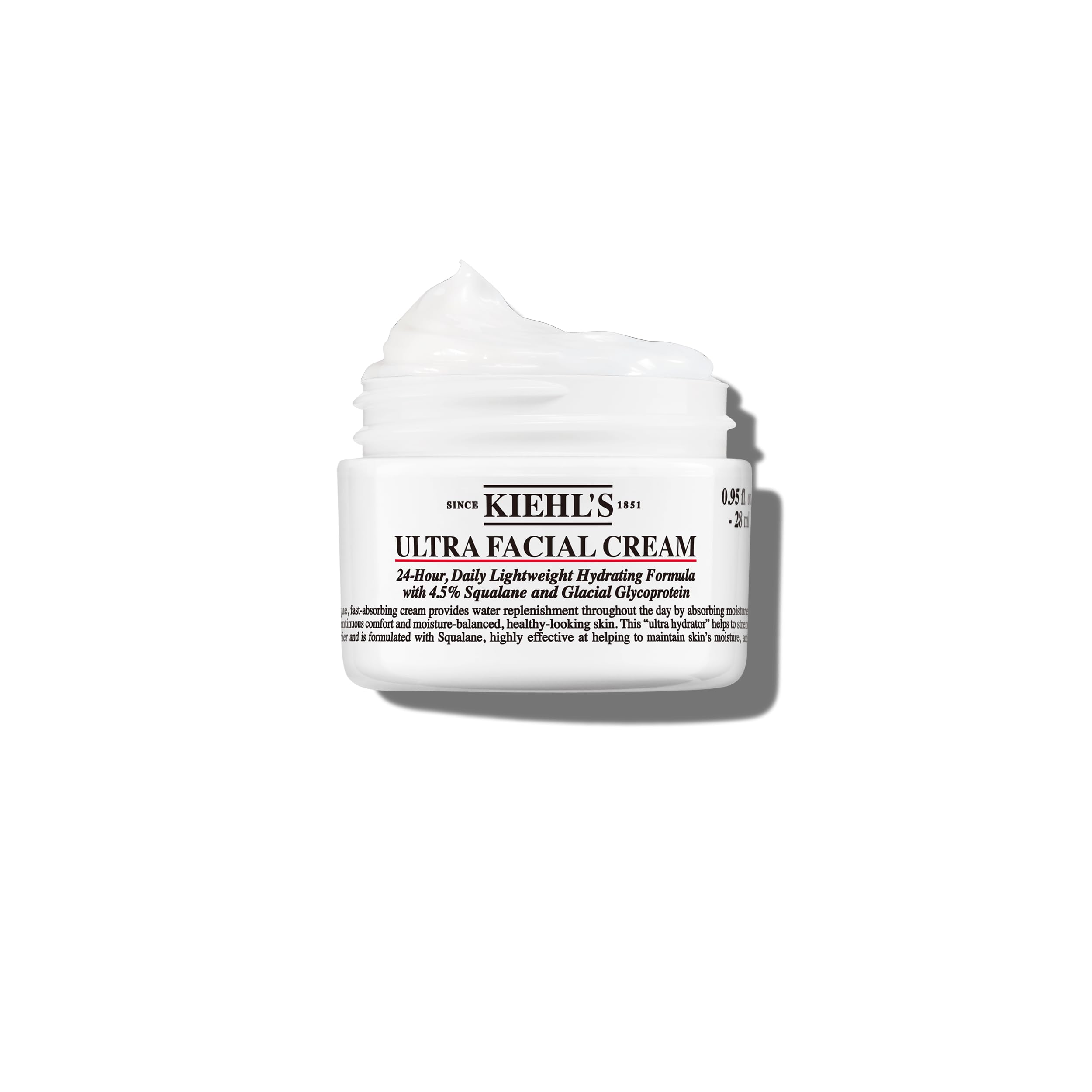 Kiehl's Ultra Facial Cream jar close-up showing 24-hour hydration.
