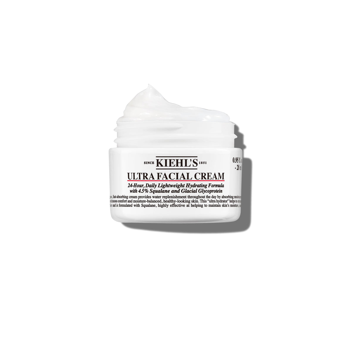 Kiehl's Ultra Facial Cream jar close-up showing 24-hour hydration.
