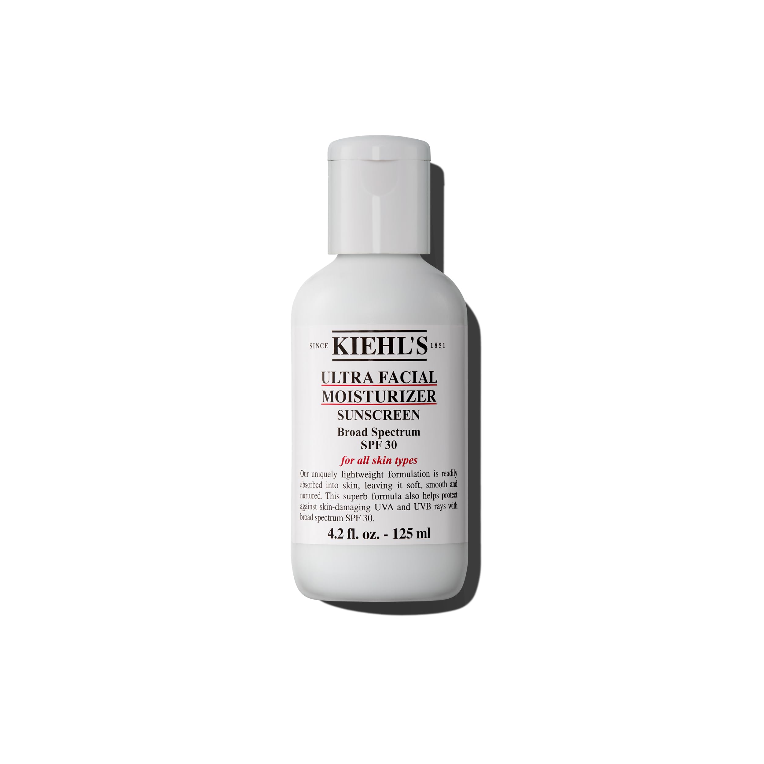 Kiehl's Ultra Facial Moisturizer SPF30 bottle providing lightweight hydration and sun protection.