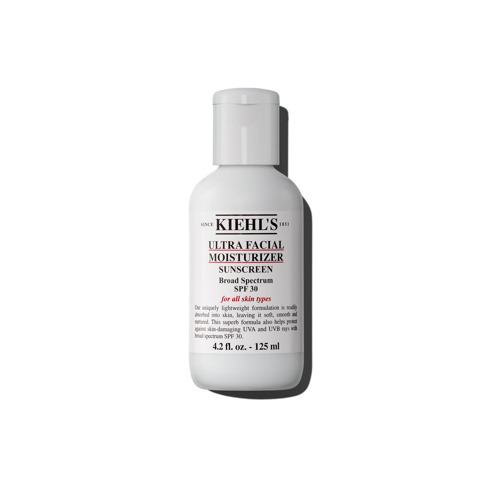 Kiehl's Ultra Facial Moisturizer SPF30 bottle providing lightweight hydration and sun protection.