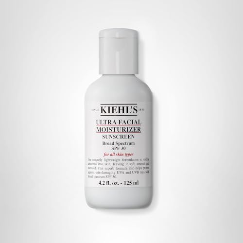 Kiehl's Ultra Facial Moisturizer SPF30 sun-coverage highlights UVA/UVB protection for daily wear.