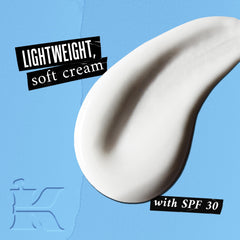 Kiehl's Ultra Facial Moisturizer SPF30 texture swirl shows quick absorption for daily use.