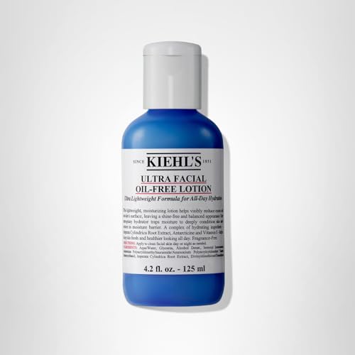 Kiehl's Ultra Facial Oil-Free Lotion jar sits on vanity as a lightweight daytime moisturizer.