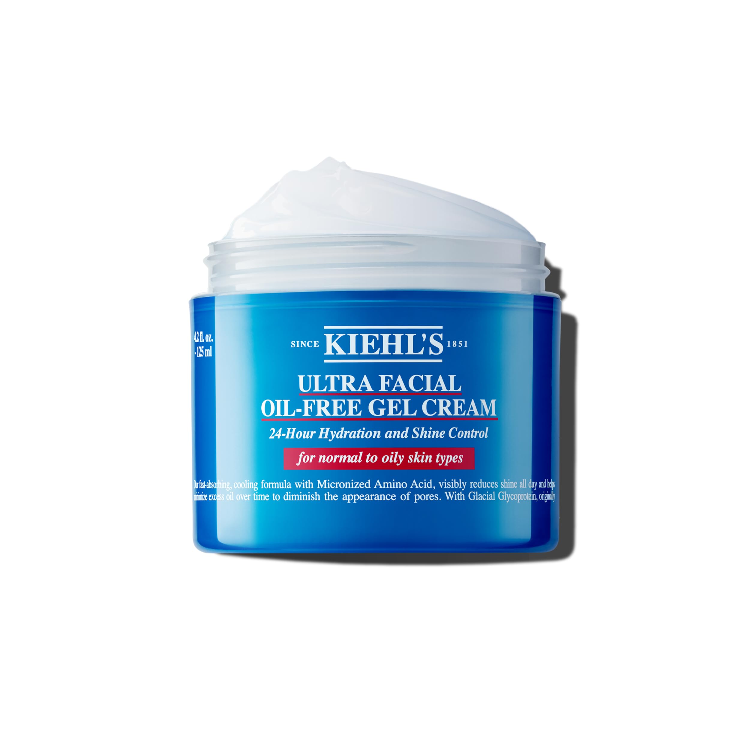 Kiehl's Ultra Facial Oil-Free Moisturizer jar close-up showing cooling gel texture for shine control.
